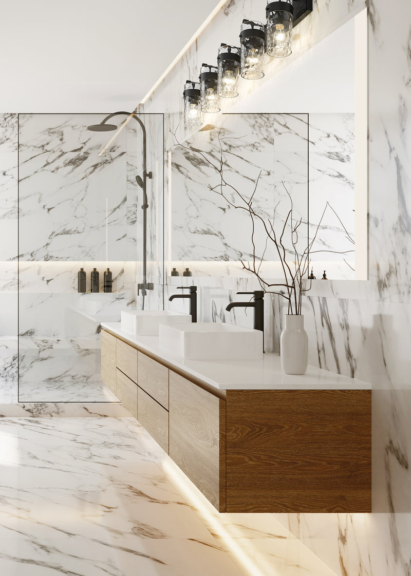 Fontaine 5 Light 44" Vanity in Matte Black in a room setting