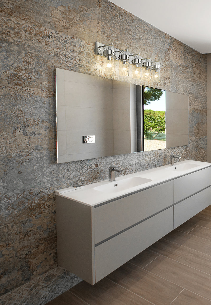 Fontaine 5 Light 44" Vanity in Polished Nickel in a room setting