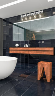 Fontaine 5 Light 44" Vanity in Polished Nickel in a room setting