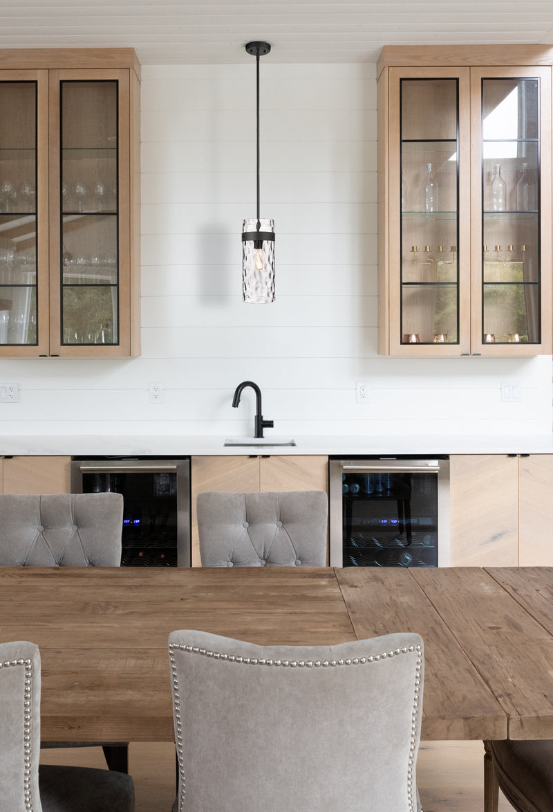 Fontaine 1 Light 6.5" Pendant in Matte Black in a room setting