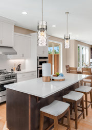 Fontaine 3 Light 9" Pendant in Brushed Nickel in a room setting