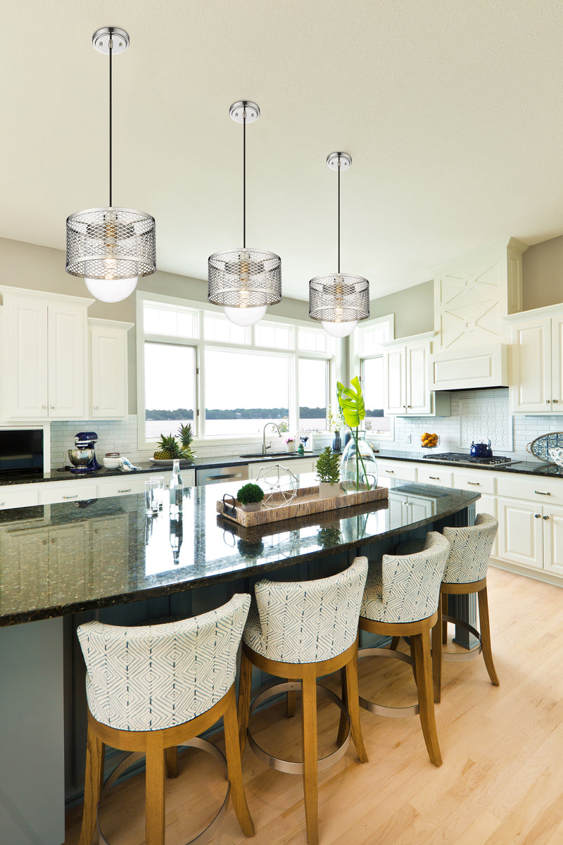 Kipton 1 Light 11" Pendant in Polished Nickel in a room setting