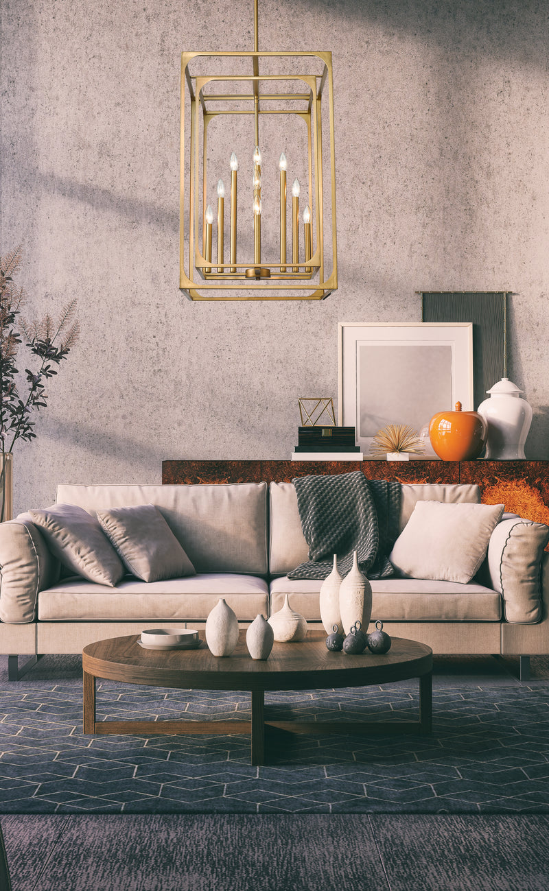 Easton 12 Light 20.5" Chandelier in Rubbed Brass in a room setting