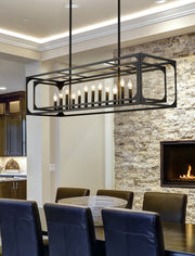 Easton 13 Light 54" Linear Pendant in Matte Black in a room setting