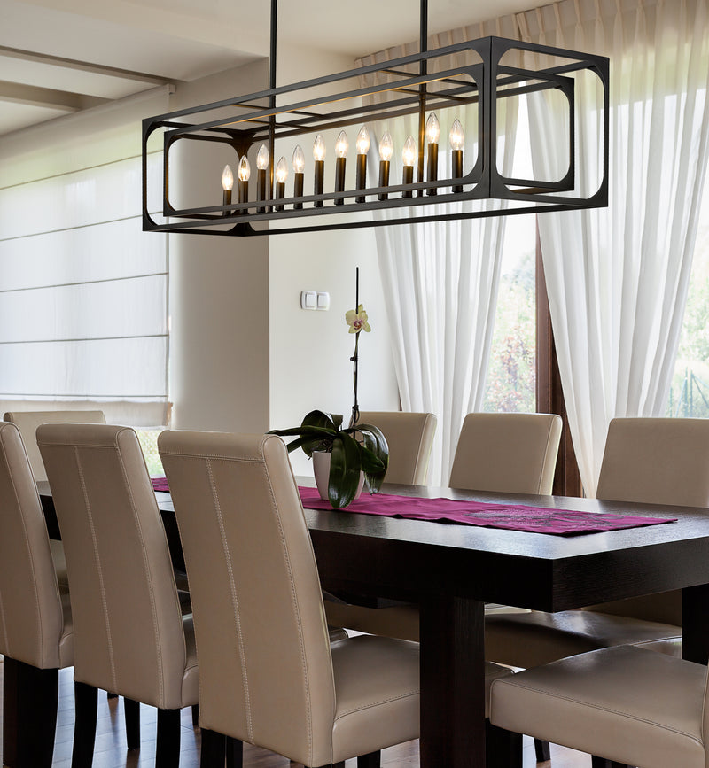 Easton 13 Light 54" Linear Pendant in Matte Black in a room setting