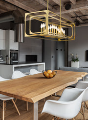 Easton 13 Light 54" Linear Pendant in Rubbed Brass in a room setting