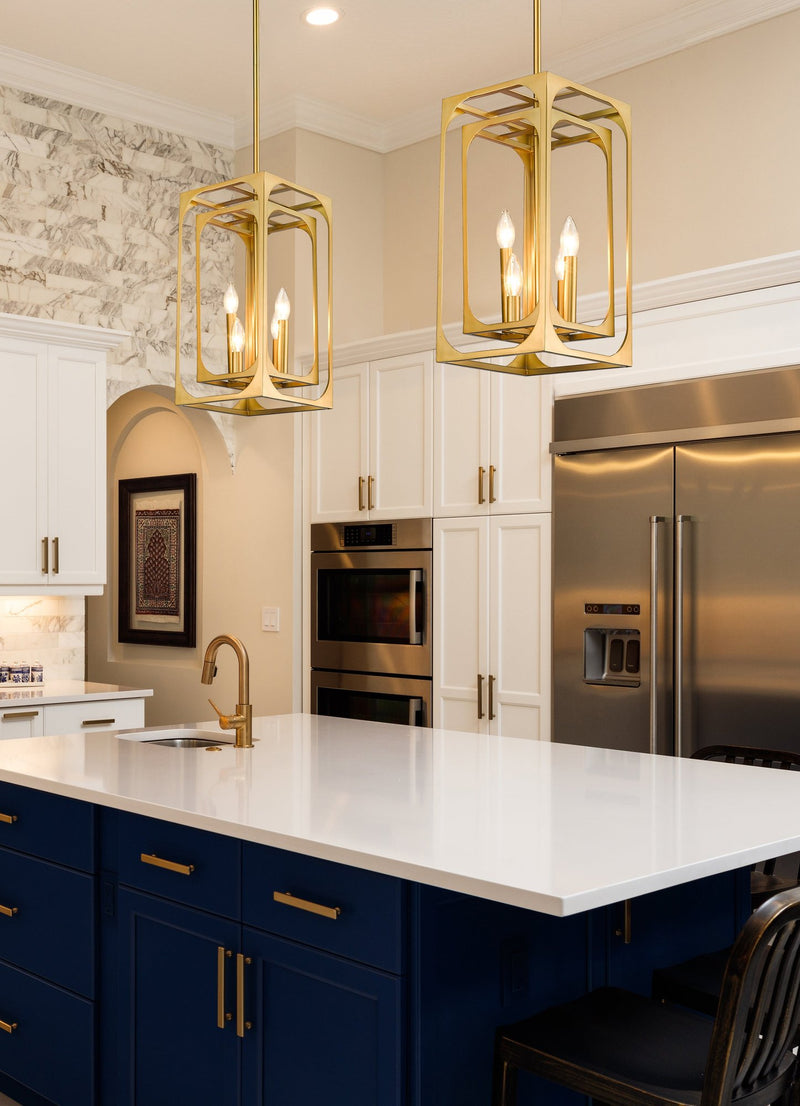Easton 4 Light 9.25" Chandelier in Rubbed Brass in a room setting