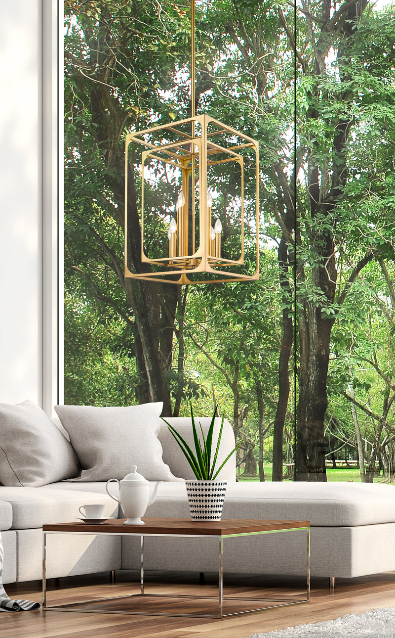 Easton 8 Light 16.5" Chandelier in Rubbed Brass in a room setting