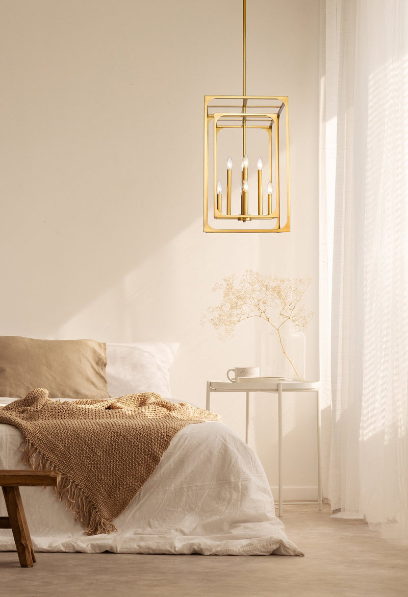Easton 8 Light 16.5" Chandelier in Rubbed Brass in a room setting