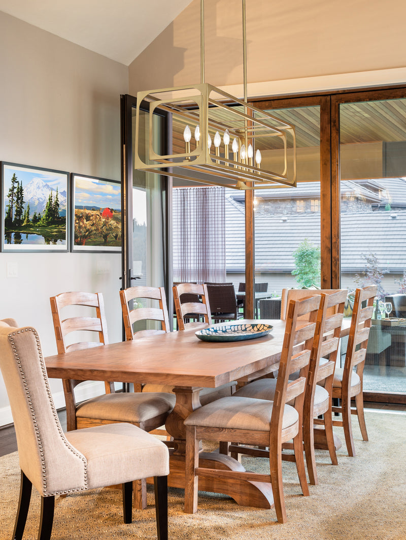 Easton 9 Light 44" Linear Pendant in Rubbed Brass in a room setting
