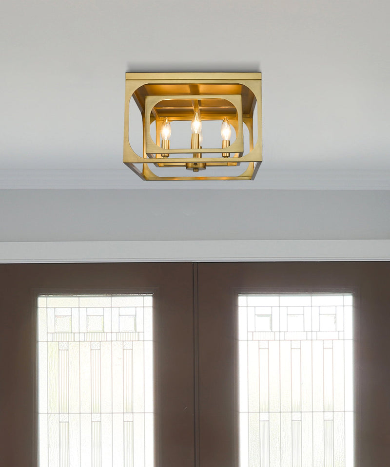 Easton 4 Light 15" Flush Mount in Rubbed Brass in a room setting