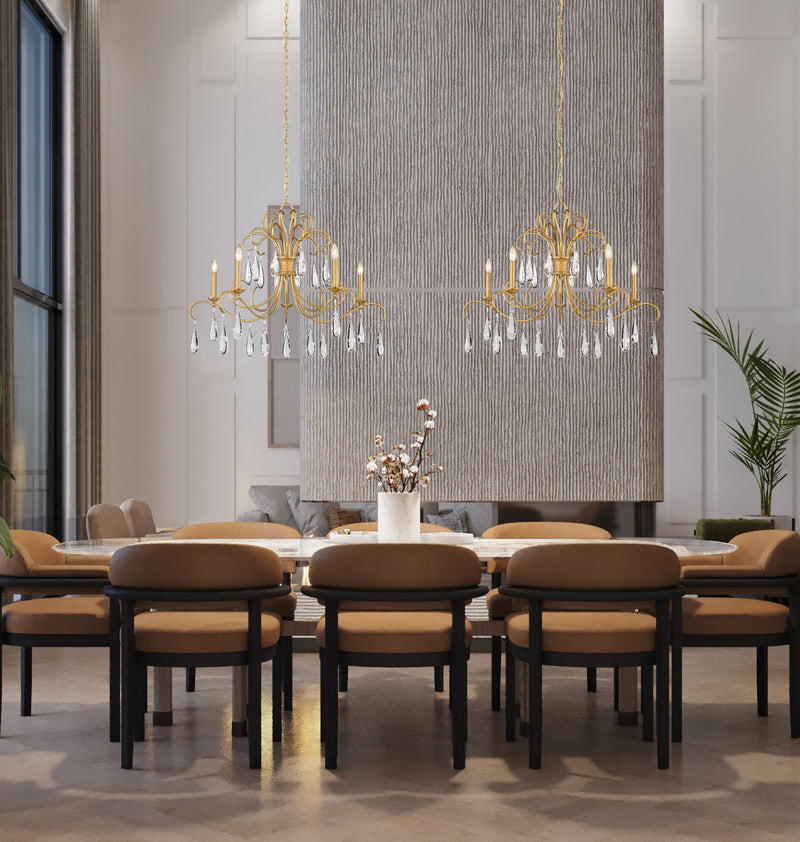 Amara 5 Light 38" Chandelier in Gilded Gold in a room setting
