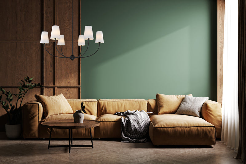 Shannon 6 Light 42" Chandelier in Matte Black in a room setting