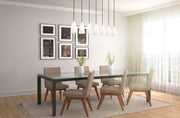 Farrell 7 Light 54" Linear Pendant, 11" Tall in Brushed Nickel in a room setting