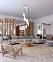 Farrell 7 Light 18" Pendant, 11" Tall in Brushed Nickel in a room setting