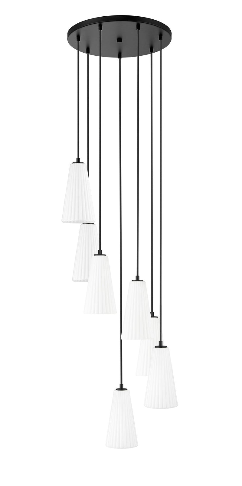 Farrell 7 Light 18" Pendant, 11" Tall in Matte Black