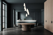 Farrell 7 Light 18" Pendant, 11" Tall in Matte Black in a room setting