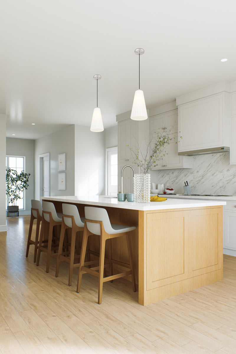 Farrell 1 Light 6" Pendant, Cord Mount in Brushed Nickel in a room setting