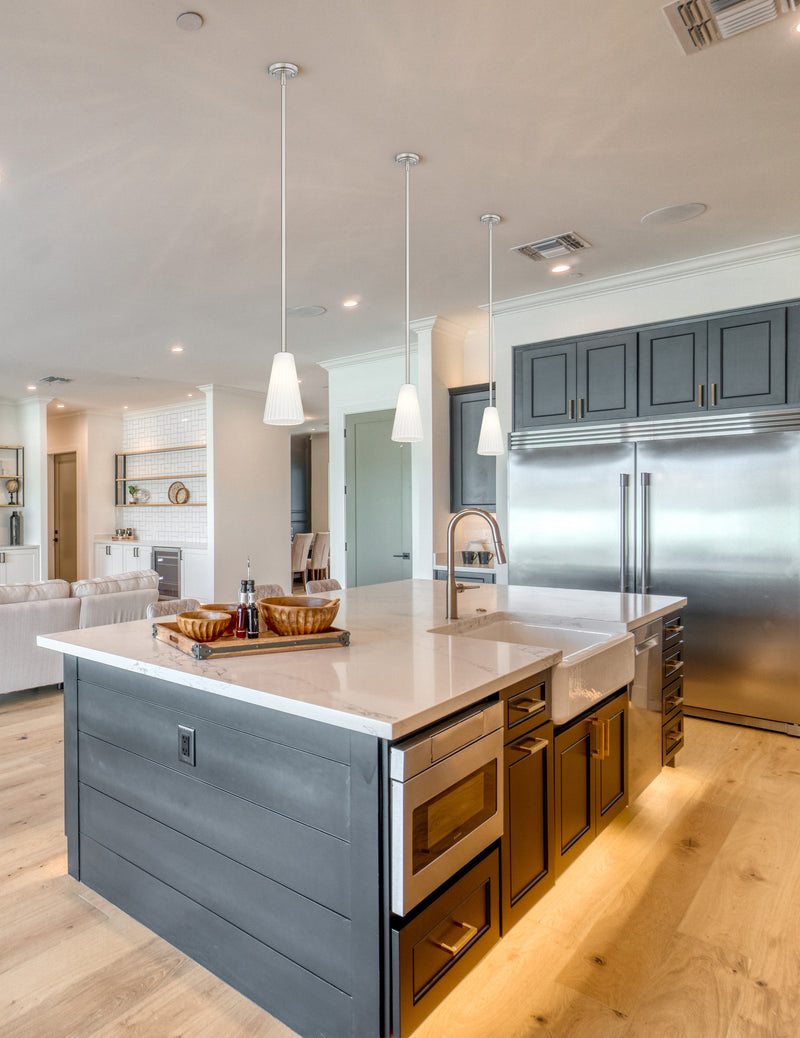 Farrell 1 Light 6" Pendant, Rod Mount in Brushed Nickel in a room setting