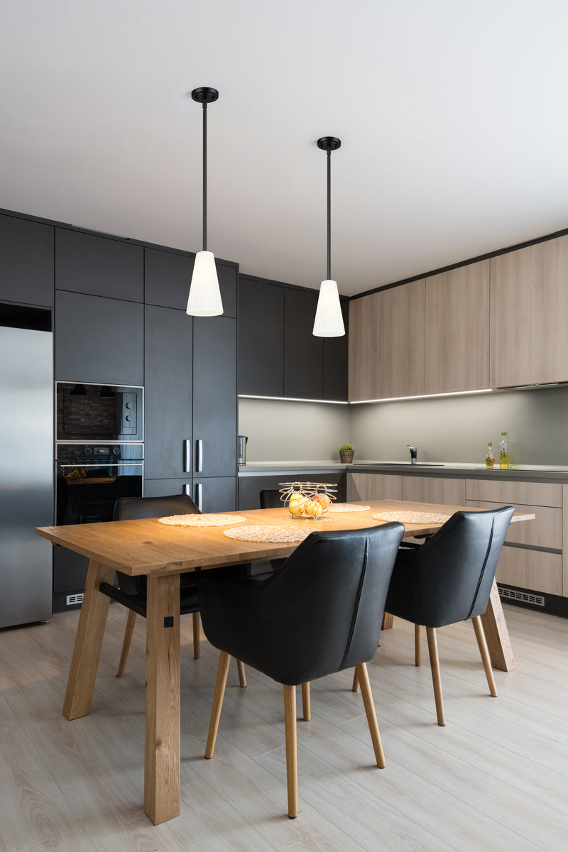 Farrell 1 Light 6" Pendant, Rod Mount in Matte Black in a room setting