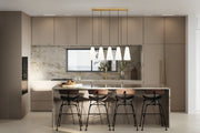 Farrell 5 Light 42" Linear Pendant, 13.75" Tall in Modern Gold in a room setting