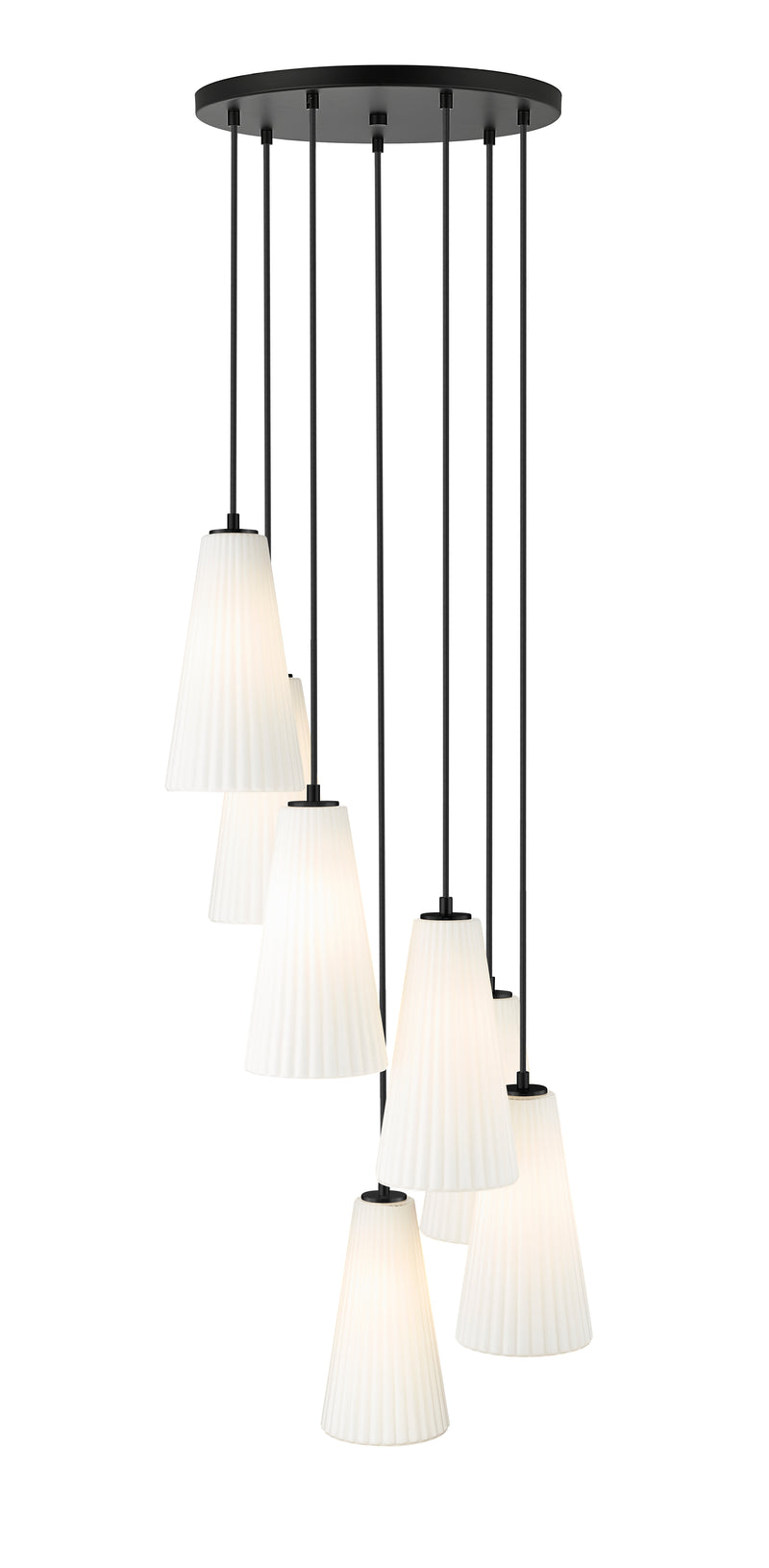 Farrell 7 Light 18" Pendant, 13.75" Tall in Matte Black