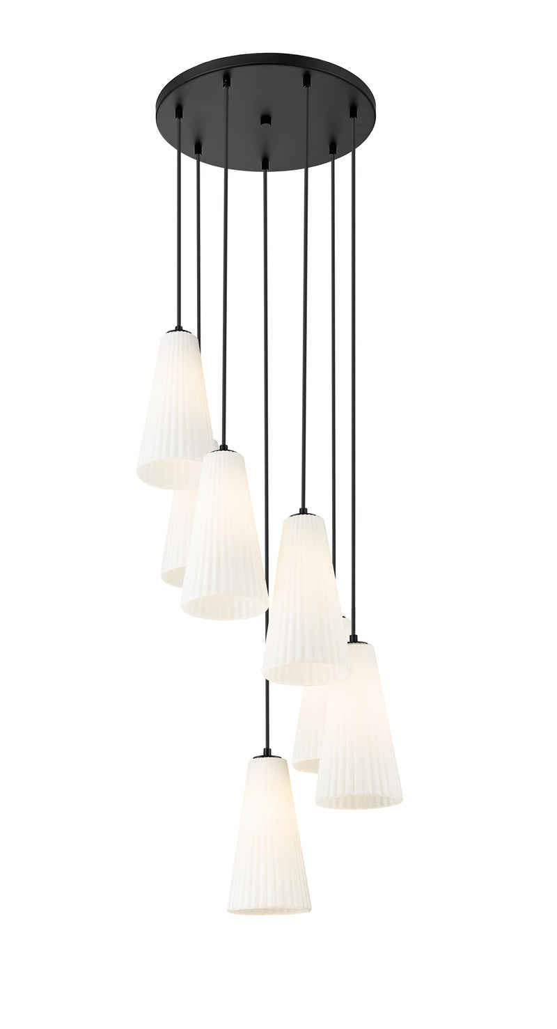 Farrell 7 Light 18" Pendant, 13.75" Tall in Matte Black