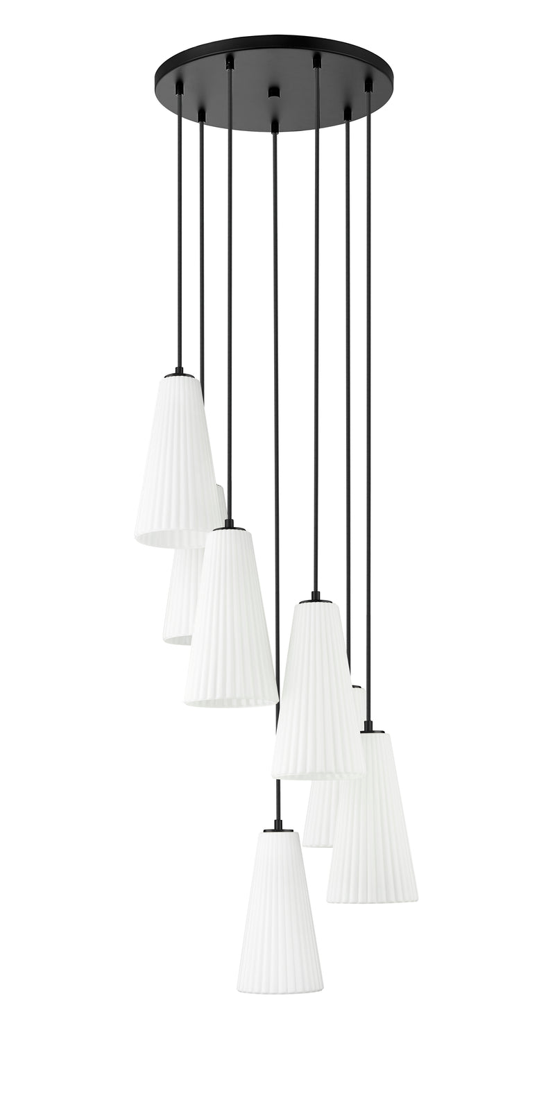 Farrell 7 Light 18" Pendant, 13.75" Tall in Matte Black