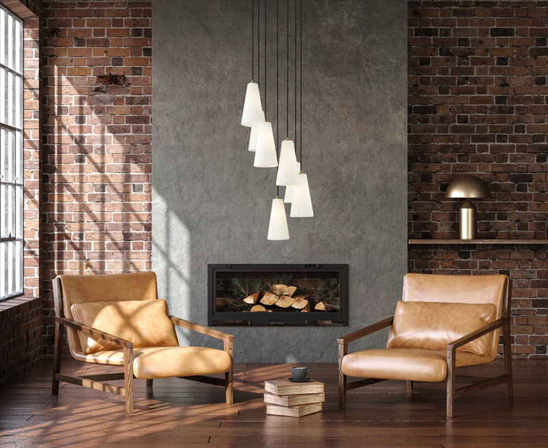Farrell 7 Light 18" Pendant, 13.75" Tall in Modern Gold in a room setting