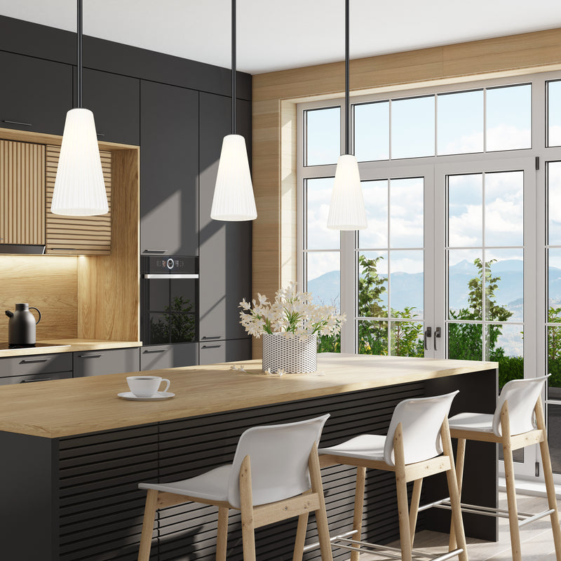 Farrell 1 Light 7.25" Pendant, Rod Mount in Matte Black in a room setting