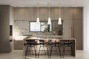Farrell 1 Light 7.25" Pendant, Rod Mount in Modern Gold in a room setting