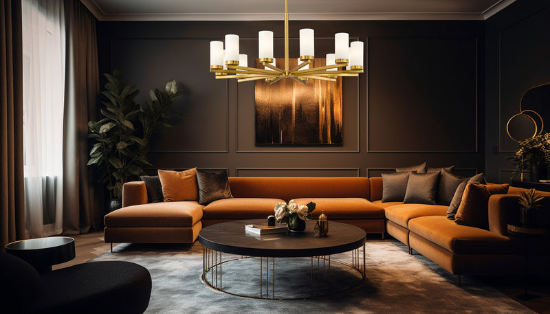 Danica 12 Light 39" Chandelier in Modern Gold in a room setting