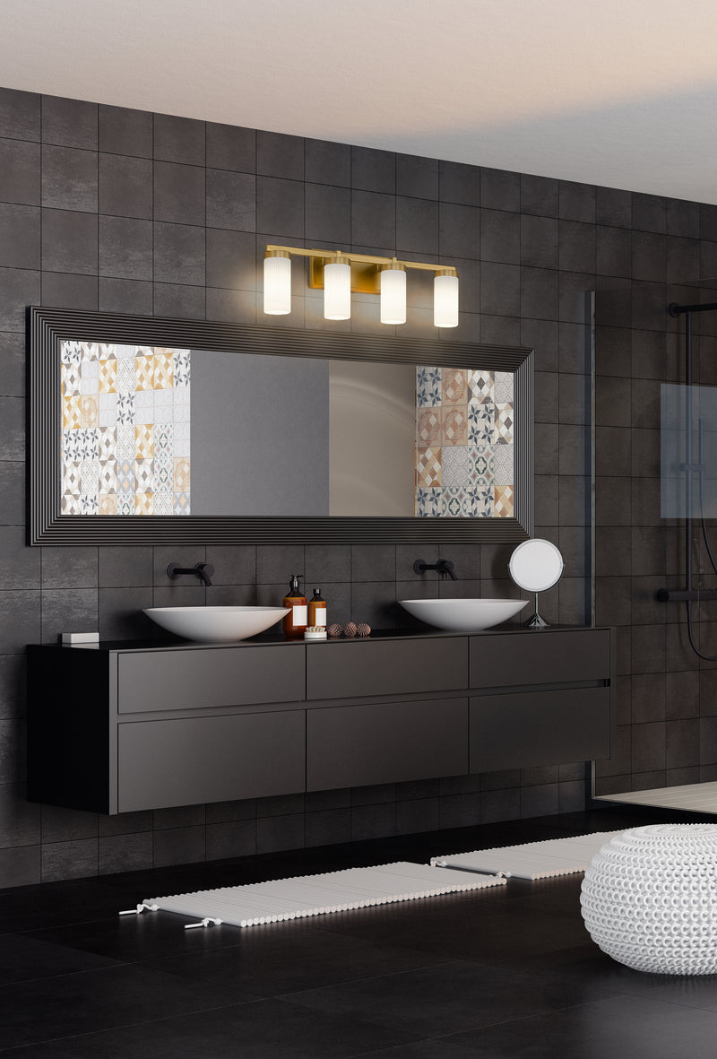 Danica 4 Light 29.5" Vanity in Modern Gold in a room setting