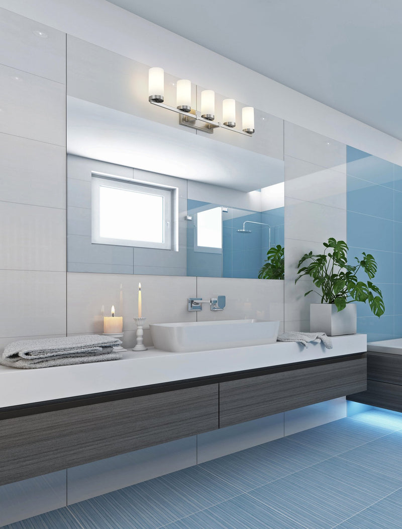 Danica 5 Light 38.75" Vanity in Brushed Nickel in a room setting