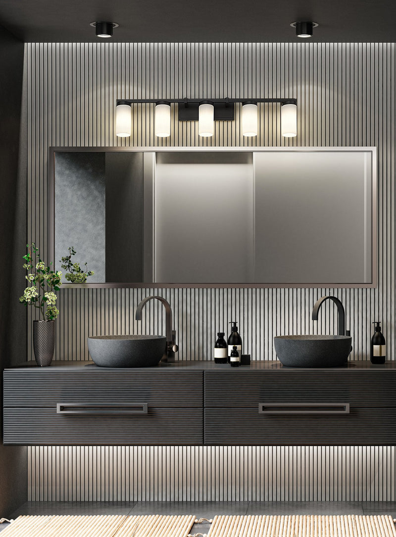 Danica 5 Light 38.75" Vanity in Matte Black in a room setting
