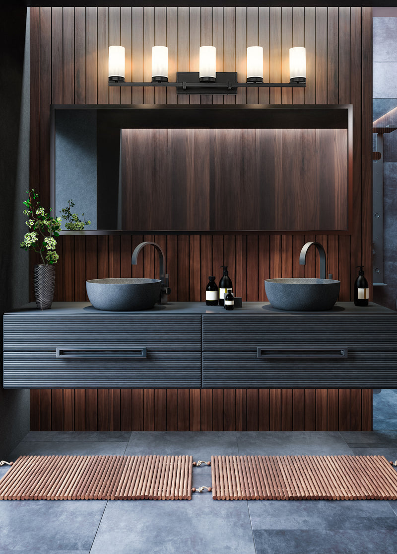 Danica 5 Light 38.75" Vanity in Matte Black in a room setting