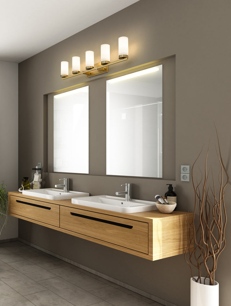Danica 5 Light 38.75" Vanity in Modern Gold in a room setting