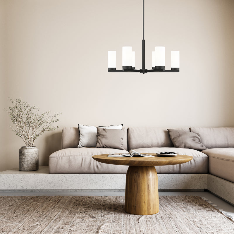 Danica 6 Light 26" Chandelier in Matte Black in a room setting