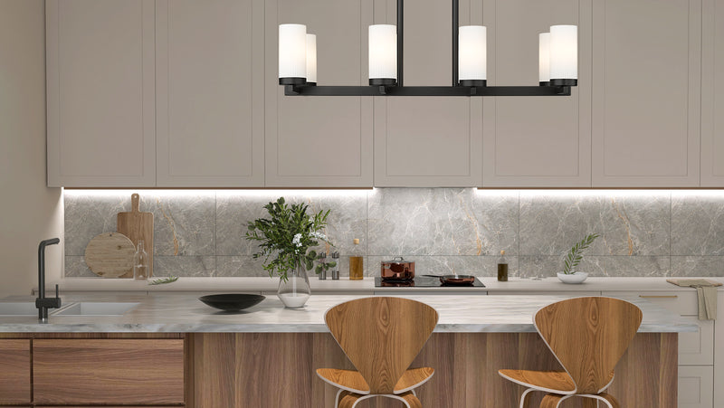 Danica 8 Light 42" Linear Pendant in Matte Black in a room setting