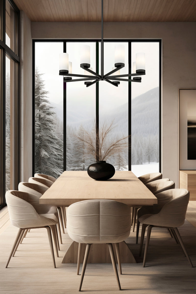 Danica 8 Light 31.5" Chandelier in Matte Black in a room setting