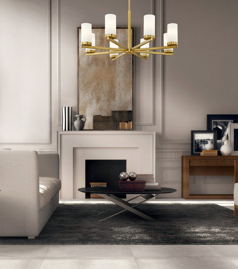 Danica 8 Light 31.5" Chandelier in Modern Gold in a room setting