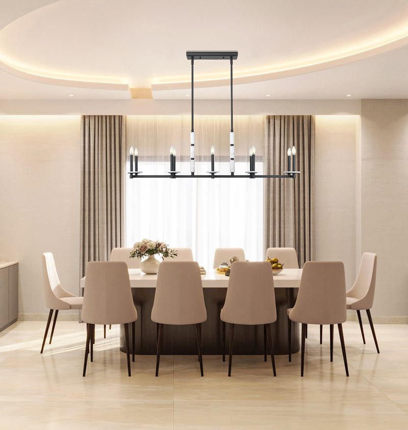 Kaden 10 Light 56" Linear Pendant in Matte Black in a room setting