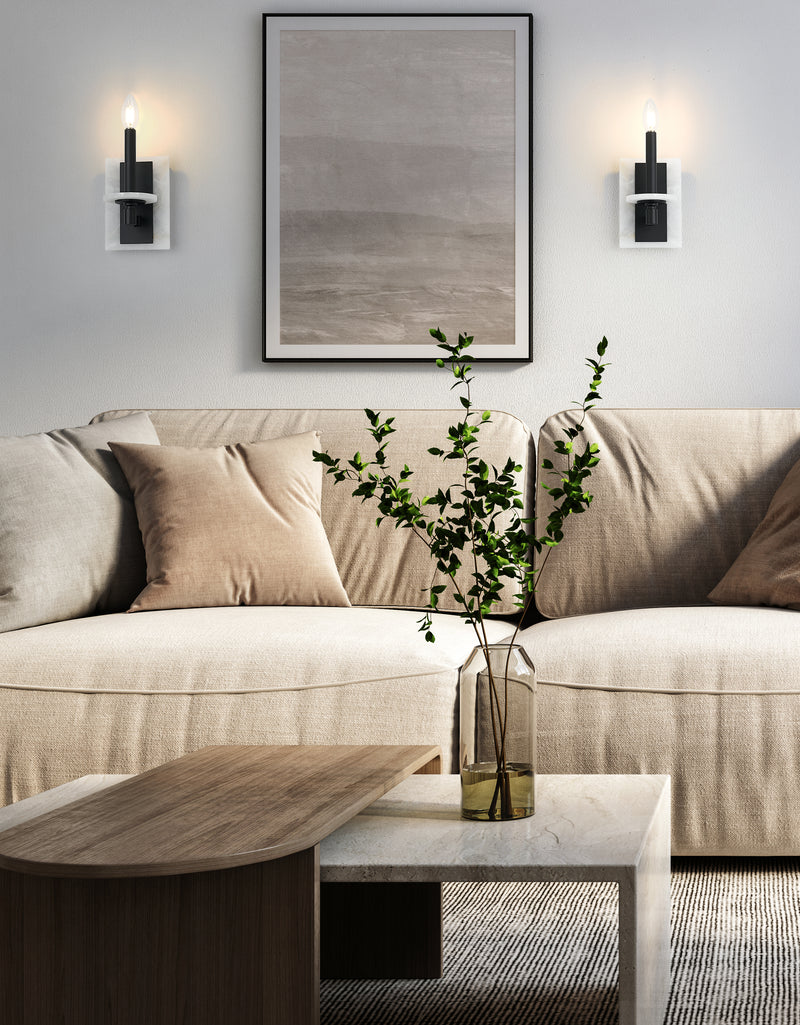 Kaden 1 Light 5" Wall Sconce in Matte Black in a room setting