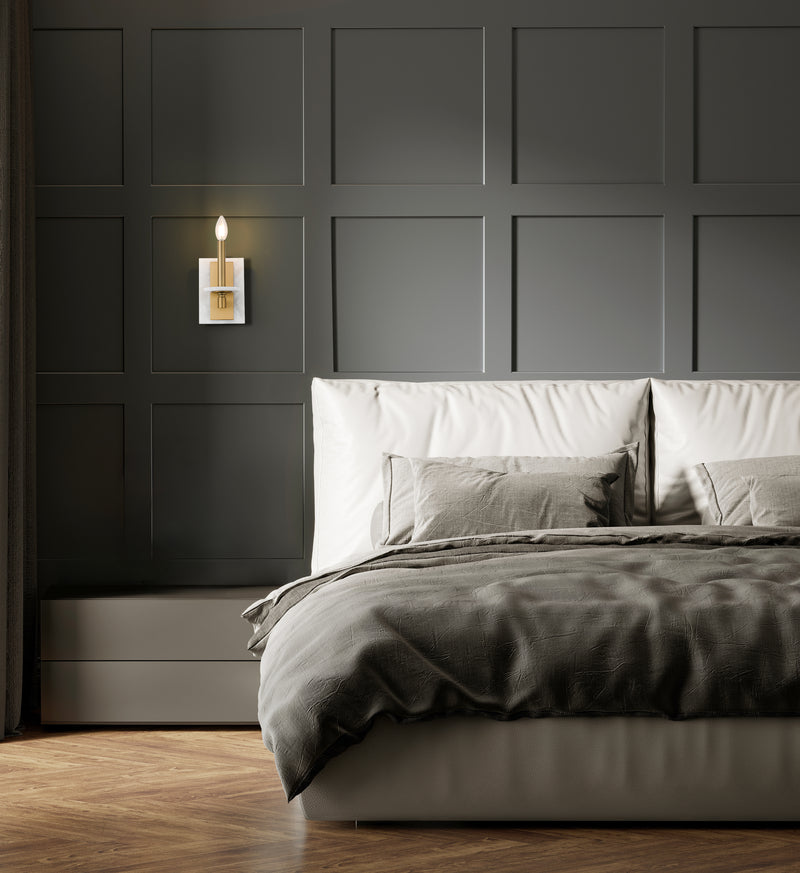 Kaden 1 Light 5" Wall Sconce in Modern Gold in a room setting