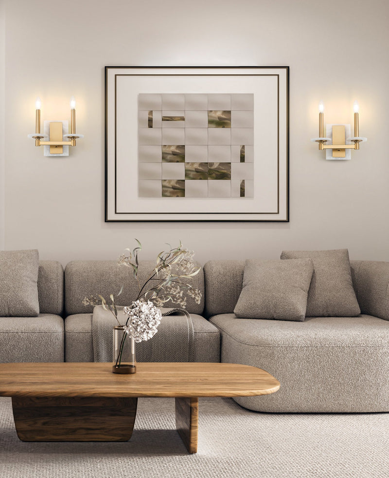 Kaden 2 Light 11" Wall Sconce in Modern Gold in a room setting