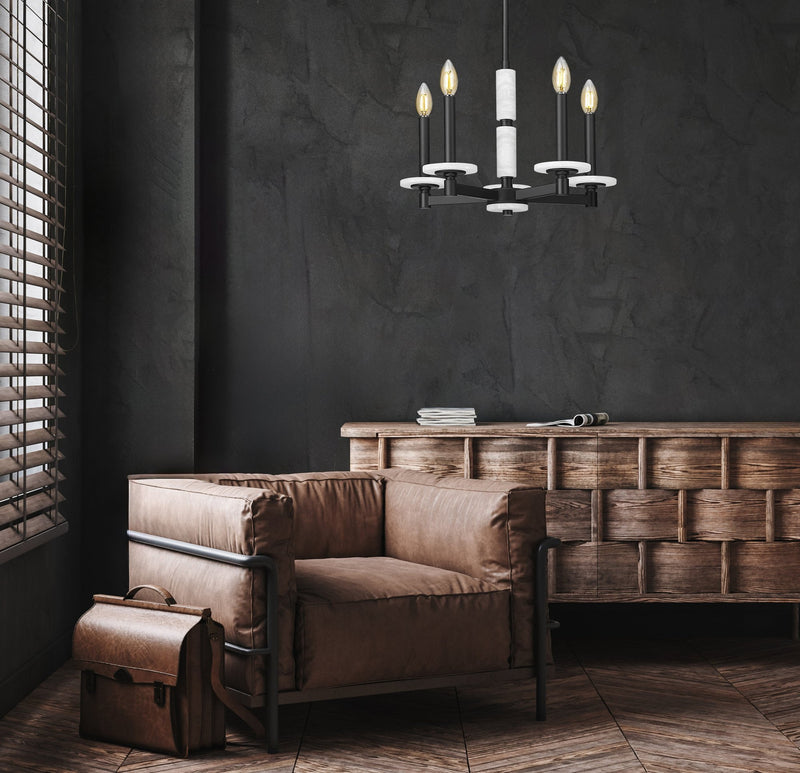 Kaden 5 Light 18" Chandelier in Matte Black in a room setting