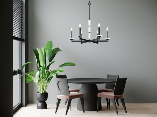 Kaden 6 Light 28" Chandelier in Matte Black in a room setting
