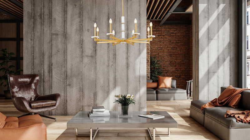 Kaden 8 Light 36.5" Chandelier in Modern Gold in a room setting