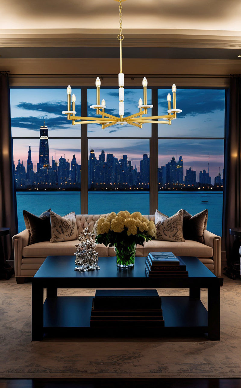 Kaden 8 Light 36.5" Chandelier in Modern Gold in a room setting