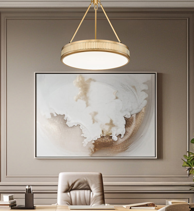 Quinn 3 Light 22" Pendant in Modern Gold in a room setting